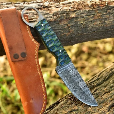 Cuchillo de caza de hoja fija táctico hecho a mano de acero Damasco de 8,4" con madera personalizada Foto 1 de 4