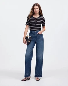 NWOT Madewell Emmett Wide Leg Jean Let Down Hem Jean in Archbald Wash Blue 33P - Picture 1 of 4