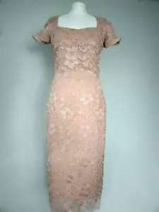 THE PRETTY DRESS COMPANY Midi Blush Pink Stretchy Lace Bodycon Fitted UK 14 - Picture 1 of 12