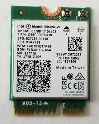 Wireless AC 9560 Intel 9560NGW 802.11ac NGFF 2.4G/5G WiFi  Bluetooth FRU 01AX768 - Image 1 of 3