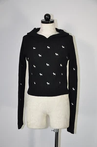 Suéter Pullover Zara Negro Algodón Acanalado Tejido Cachorro Perro Bordado Capucha Mujeres M - Imagen 1 de 15