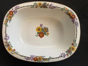 T&V Limoges Francia 9.5" x 7.5" rectángulo ovalado cuenco para servir borde dorado floral - Imagen 1 de 8