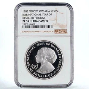 Somalia 150 shillings Year of Disabled Persons Piedfort PF 68 NGC silver 1983 - Picture 1 of 2