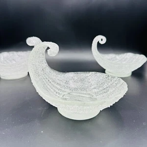 Vintage Lot 3 Barovier & Toso Murano Rugiadoso Art Glass Shell Bowls Set MCM - Picture 1 of 11