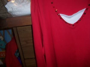 NWT ESSENTIALS l/s Red Beaded Neckline Knit Tunic Top - SIZE 4X - Picture 1 of 2