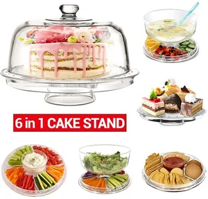 6 IN 1 Modern Design Multi Functional Cake Stand & Dome Plastic Cover Salad Bowl - Picture 1 of 6