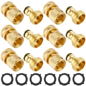 Garden Hose Quick Connect Solid Brass Quick Connector Garden Hose Fitting Wat... - Picture 1 of 6