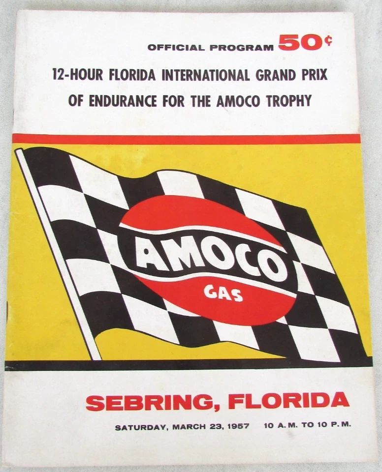 1957 Sebring 12 Hour Sports Car Endurance Race Program Fangio Behra win Maserati - Image 1 of 4