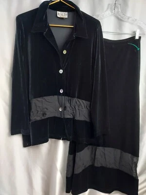 Conjunto de blusa/falda vintage Rialto Collection 2 piezas pequeña terciopelo negro transparente elástico Foto 1 de 4