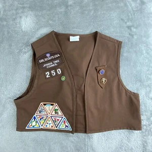 Vintage Girl Scout USA Vest Medium 10/12 Brown Joshua Tree 250 Badges Pins - Picture 1 of 16