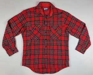 Vintage Fieldmaster Plaid Flannel Shirt Red Black Wool Medium Made in Korea - Picture 1 of 8