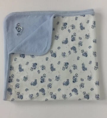 Laura Ashley Blue White Bug Mushroom Snail Baby Blanket Receiving Cotton Knit - Image 1 of 4