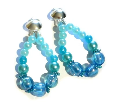 Ohrclips Clips Ohrringe türkisf  blau Tropfen Form  - Bild 1 von 4