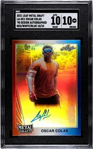 2021 Leaf Metal Draft Oscar Colas RED WHITE BLUE (10/10) SGC 10 w/10 AUTO - Picture 1 of 2