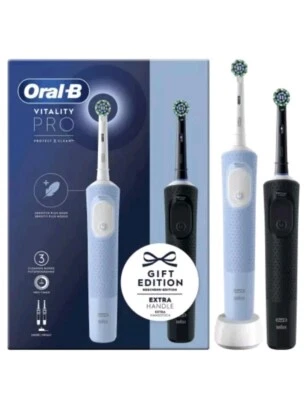 Oral-B Vitality Pro Duo 2 Spazzolini Elettrici 1 Nero + 1 Azzurro Nuovo Coppia