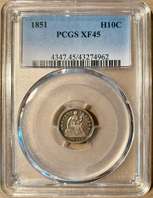 1851 PCGS XF45 Liberty Seated Half Dime H10c - Original - Image 1 of 2