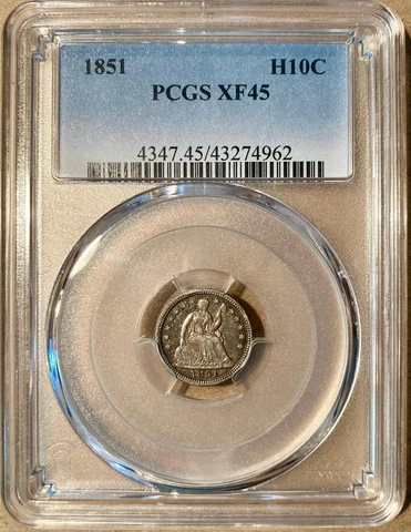 1851 PCGS XF45 Liberty Seated Half Dime H10c - Original Cover