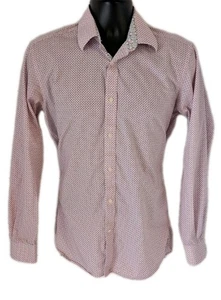 Ted Baker Endurance Shirt 15 34/35 Pink Geometric Long Sleeve Cotton Slim Fit - Picture 1 of 13