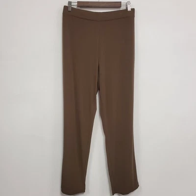 Susan Graver Womens High Rise Liquid Knit Pull On Pants Size L Brown Stretch - Image 1 of 4