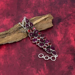 Ruby, Red Garnet Lab-Created Gemstone 925 Sterling Silver Jewelry Bracelet Gifts - Picture 1 of 5