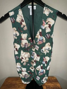 Vintage 1980 White Stag Christmas Tapestry Vest with Teddy Bears Medium Granny C - Picture 1 of 4