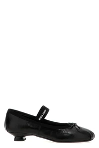 MIU MIU Bow Black Leather Heeled Ballerina Flats New And Authentic - Picture 1 of 4