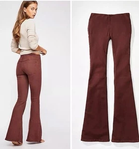 Free People Flares Jean Pants We The Free Penny Pull On Umber Size 26 Boho - Picture 1 of 12