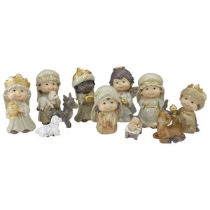 Northlight 11 Piece Christmas Nativity Figure Set Gold Colored Accents 4.5" - Imagen 1 de 2