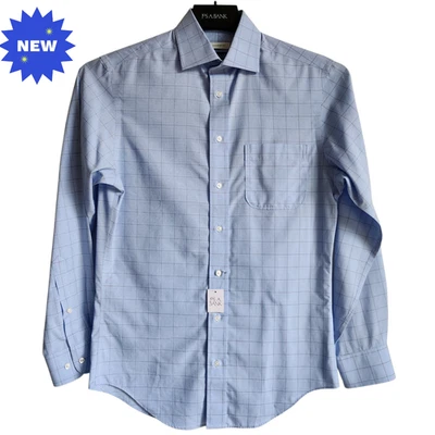 14.5 32/33 蓝色正装衬衫 Jos A Bank Traveler 全新 NWT 格纹定制版型 — 第 1/4 张图片