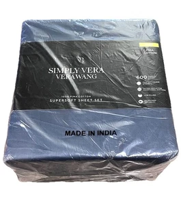 NEU Simply Vera Wang 600 Fäden Pima Baumwolle Lakenset 4-teilig China Blau König - Bild 1 von 3