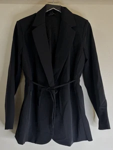 Athleta Jacke Damen Größe 6 Brustumfang 36" schwarz Primatwill Blazer Kordelzug Taille - Bild 1 von 8