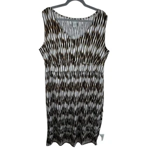 Catherines braun weiß Ärmel V-Ausschnitt dehnbar Jersey Strick Maxikleid Größe 0X - Bild 1 von 6