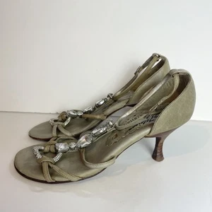 Russell & Bromley Beverly Feldman Taupe Leather Jewel Diamonte Kitten Heels UK 4 - Picture 1 of 10