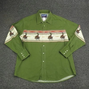 Camicia western Wrangler uomo XL verde rodeo cowboy perle snap manica lunga cotone - Foto 1 di 7