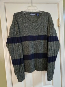 Vtg Structure Sweater Men's XL Green V-Neck 100% Lambswool Knit Long Sleeve - Picture 1 of 3