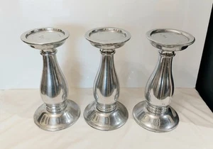 Set Of 3 Pottery Barn Silver Tone Aluminum Pillar Candle Holders 12" - Picture 1 of 5