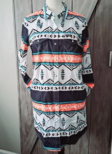 Wrangler Retro Damen Hemdblusenkleid kleine Taschen Druckknopf Southwest Aztec Country - Bild 1 von 15