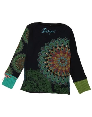 DESIGUAL Mujer Gráfico Top Manga Larga Reino Unido 12 Mediano Azul Marino Cachemira DU11 Foto 1 de 3