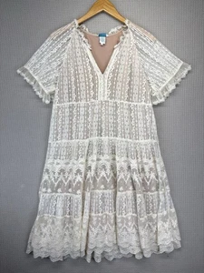 Vestido Sundance Mujer L Marfil Encaje Manga Corta Boho Transparente Forrado Cuello en V Cabaña - Imagen 1 de 10