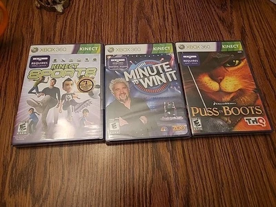 Kinect Sports,Minute To Win It, Puss In Boots Sealed New Xbox 360 - Image 1 of 4