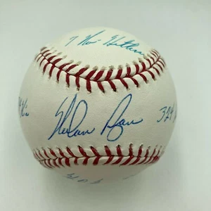 Beautiful Nolan Ryan Signed Heavily Inscribed Career STAT Baseball JSA COA - Picture 1 of 7