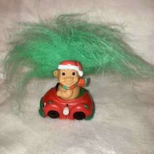 Vintage Russ 1980s Red Hair Troll - Wind Up Christmas Car 2.5" Working L@@k - Picture 1 of 3