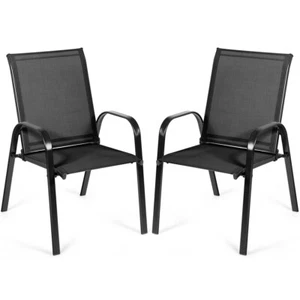 Outdoor Dining Chair 2PCS Patio Chairs Garden Deck Yard W/Armrest Black - Picture 1 of 9
