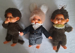 3 x Monchhichi Sekiguchi Figur Puppe mit original Halstuch, vintage ca. 18cm - Bild 1 von 4