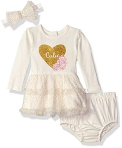 NWT Vitamins Baby Girls Gold Heart Tulle Dress Headband Set 9 M Valentine's Day - Picture 1 of 2