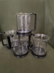 Set Of 4 Vnt BODUM 5 oz Bistro Cups Glass Mugs Cups Black Handle +CREAMER - Picture 1 of 9