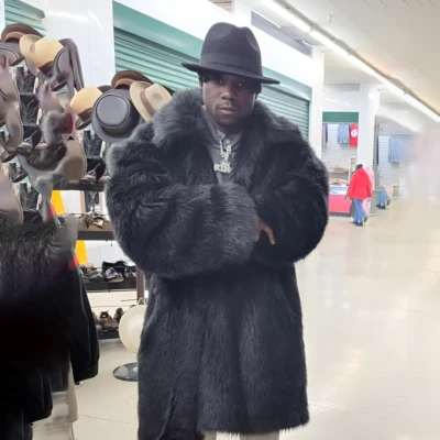 Men Black Genuine Fox Fur Coat Winter Lapel Collar Warm Jackets Overcoat Outwear - Image 1 of 3