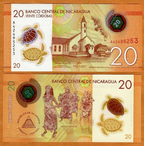 Nicaragua, 20 cordobas, 2019, P-217b, POLYMER UNC Upgraded Security Cover
