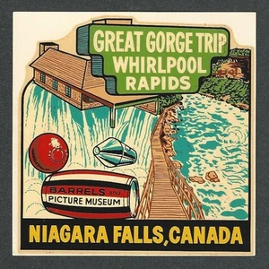 CALCOMANÍA DE COLECCIÓN ORIGINAL DE LOS AÑOS 50 ""GRAN VIAJE DE REMOLINO RÁPIDO"" CATARATAS DEL NIAGARA - Imagen 1 de 1