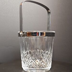 VTG Cristal d'Arques French Ice Bucket 60s MCM Crystal Silver Plate Handle Trim